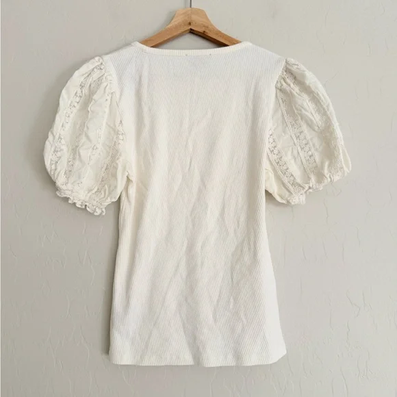 J. Crew Vintage Rib Top with Lace Sleeves Ivory Size Medium M - Picture 6 of 9